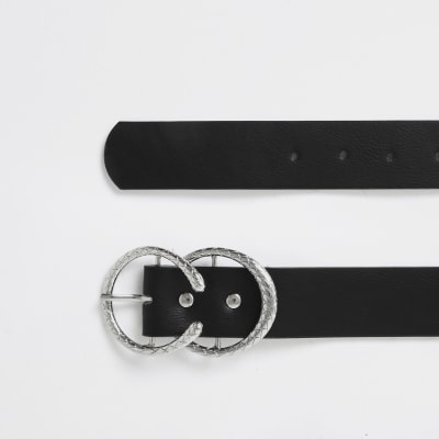 Black silver textured horseshoe belt