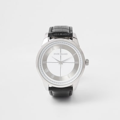 Black silver tone face watch
