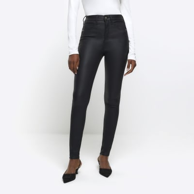 Black skinny bum sculpt coated jeans River Island
