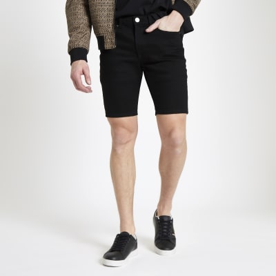 River island cheap black denim shorts