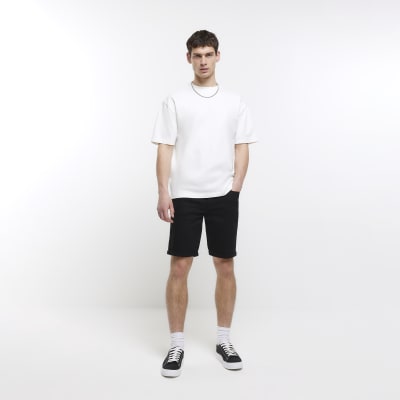 Black skinny fit denim shorts