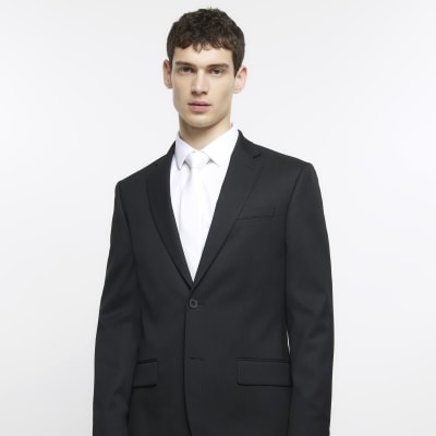 Black skinny fit herringbone suit jacket River Island