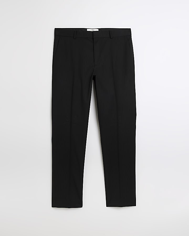 Black skinny fit herringbone suit trousers