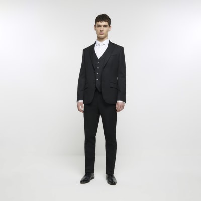 Black skinny fit herringbone waistcoat River Island
