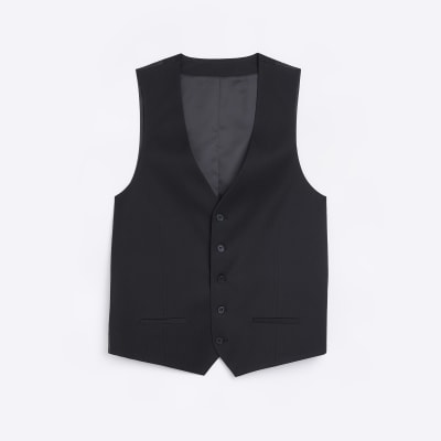 Black skinny fit herringbone waistcoat River Island