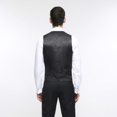 Black skinny fit herringbone waistcoat River Island