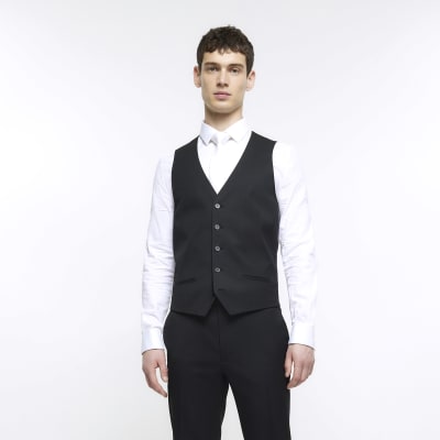 Black skinny fit herringbone waistcoat River Island