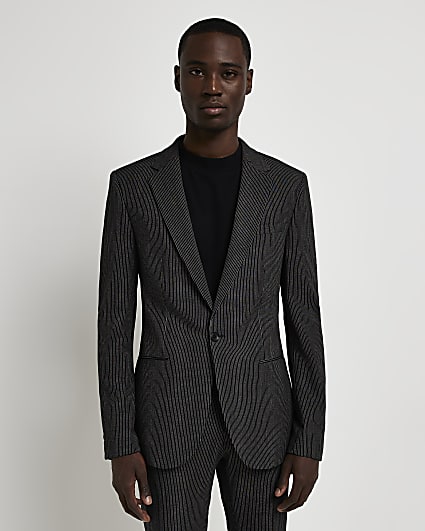 Black ​Skinny fit pinstripe suit jacket