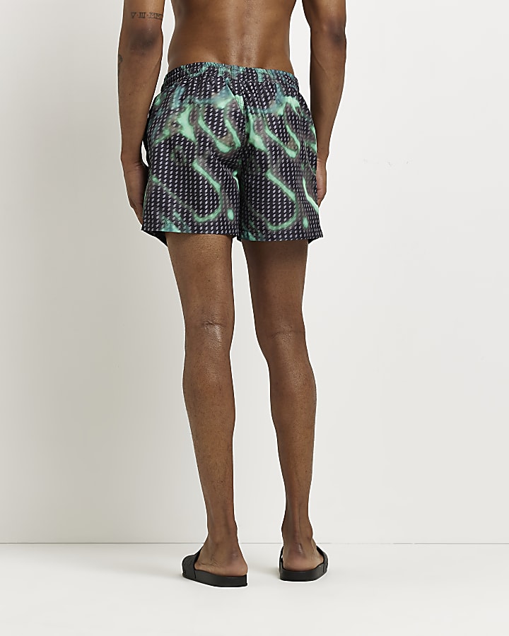 Black Skinny fit print Swim shorts