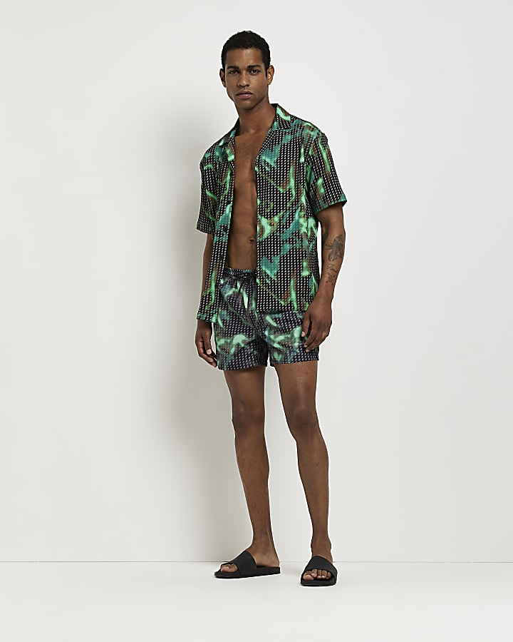 Black Skinny fit print Swim shorts