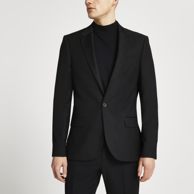 Black skinny fit suit jacket River Island