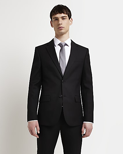 Black skinny fit twill suit jacket