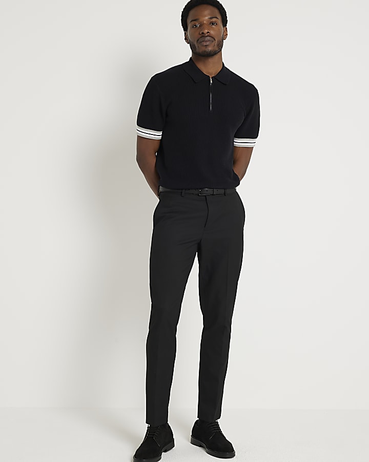 Black skinny fit twill suit trousers