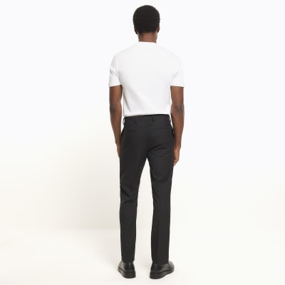 Black skinny fit twill suit trousers