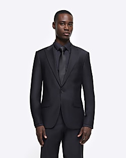 Black skinny fit wool premium suit jacket