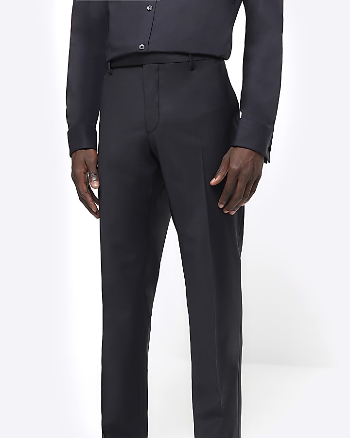 Black skinny fit wool premium suit trousers