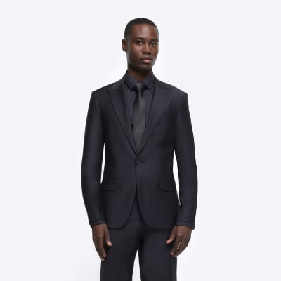 Black skinny fit wool rich suit jacket