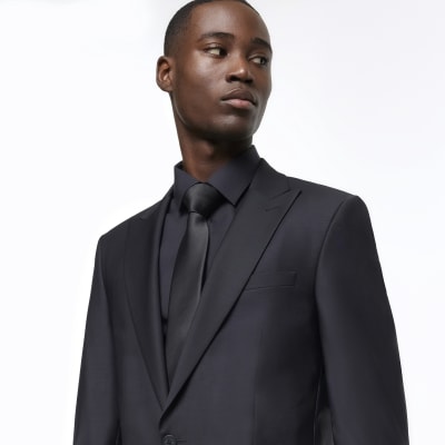 Black Skinny fit Wool suit jacket