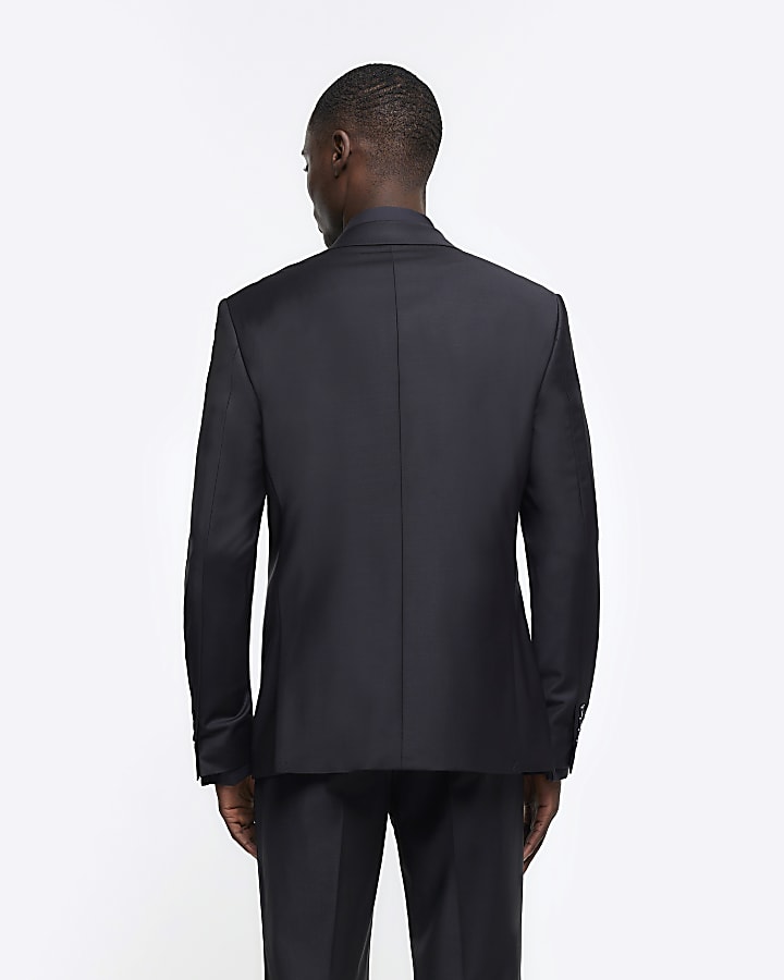 Black Skinny fit Wool suit jacket