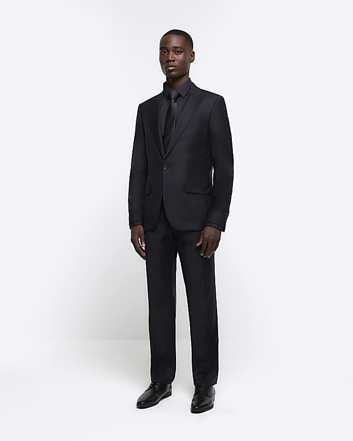 Black Skinny fit Wool suit jacket