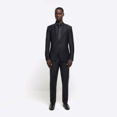 Black Skinny fit Wool suit Trousers River Island