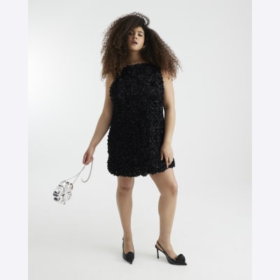 capri floral black sleveless mini dress Plus Size Sheer Foldover Mini Dress main image 0