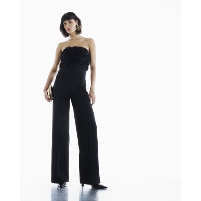Black Sleeveless 3D Petal Bandeau Jumpsuit