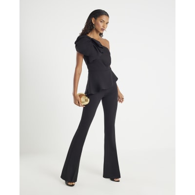 Black Sleeveless Asymmetric Ruffle Jumpsuit