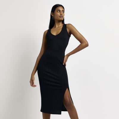 Black sleeveless bodycon midi dress | River Island