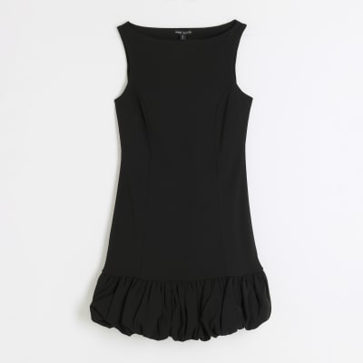 Women's Lace See-Through Bubble Dress - Sleeveless Ruffle Hem Mini Dress For Going Out & Parties