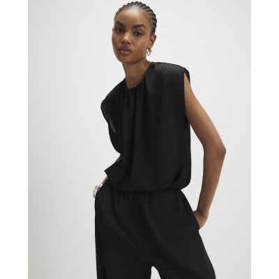 Black Sleeveless Bubble Hem Top