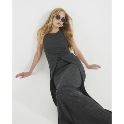 Black Sleeveless Button Front Maxi Dress