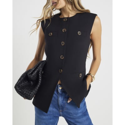 Black Sleeveless Button Up Waistcoat