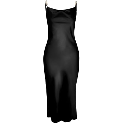 black cowl midi dress