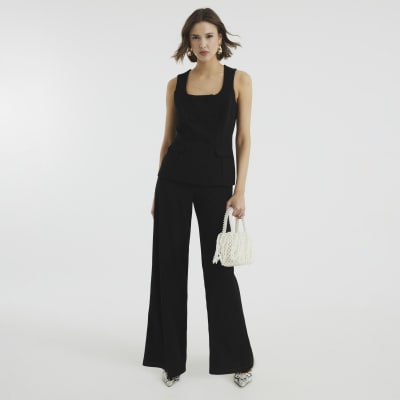 Black Sleeveless Double Breasted Jumpsuit