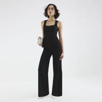 Black Sleeveless Double Breasted Jumpsuit