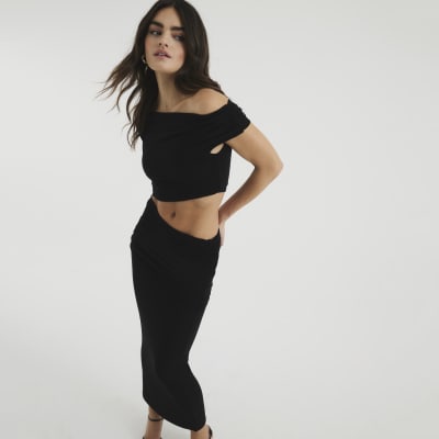 Black Sleeveless Drape Midi Bodycon Dress