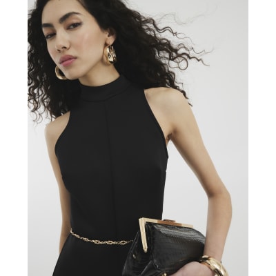 Black Sleeveless High Neck Top