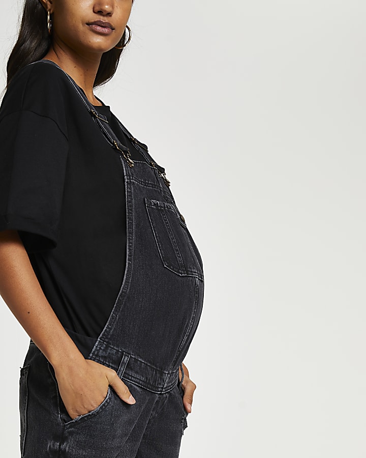 Black sleeveless maternity dungarees