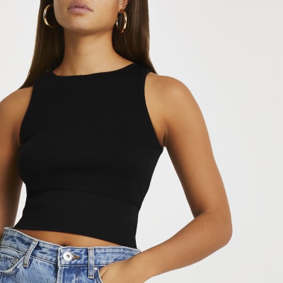 river island black halter neck top