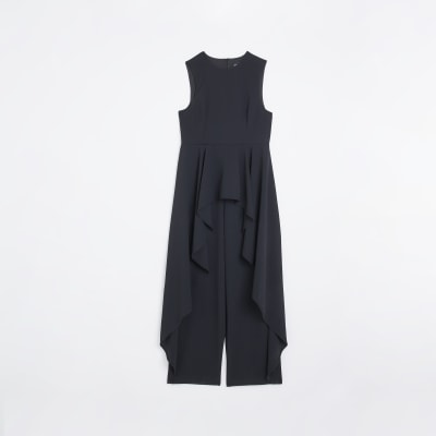 Black sleeveless ruffle jumpsuit
