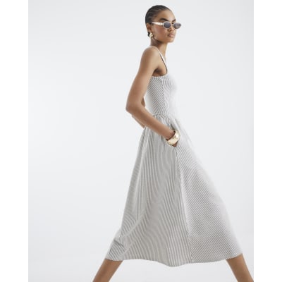 Black Sleeveless Stripe Midi Dress