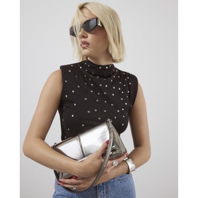 Black Sleeveless Studded Bodysuit