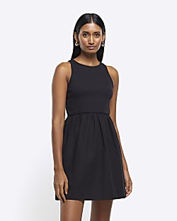 Black sleeveless swing mini dress