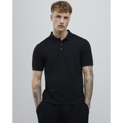 Black Slim Fit Button Polo Shirt