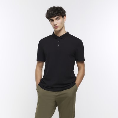 Mens black slim outlet fit polo shirt