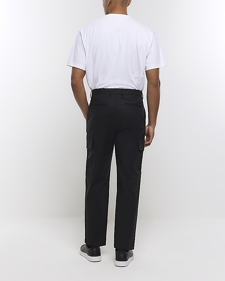 Black slim fit cargo smart trousers