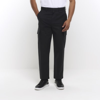 Black slim fit cargo smart trousers