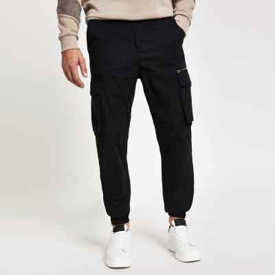 Black slim fit cargo trousers | River Island