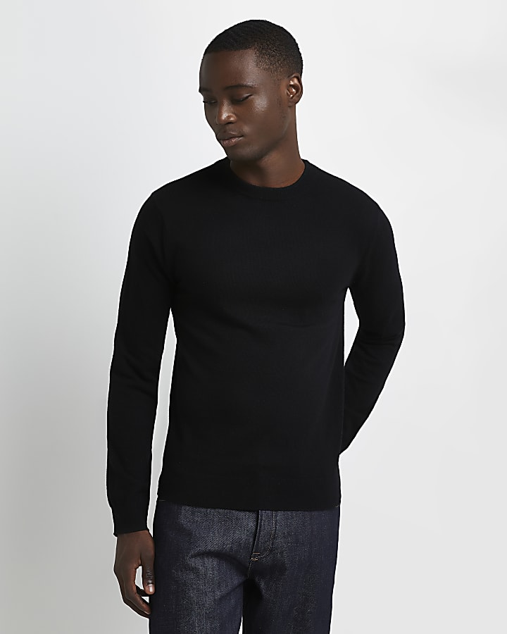 Black slim fit cashmere blend jumper